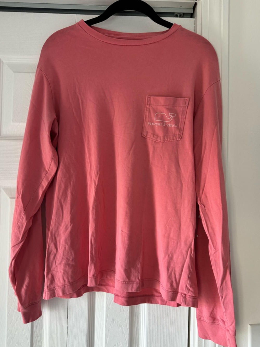 Vineyard Vines Coral Pink Whale Pocket Long Sleeve Tee
